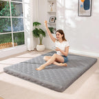 MAXYOYO Japanese Floor Futon Mattress Twin Size, 3" Thicken Tatami Sleeping Pad Foldable Roll Up Mattress, Portable Floor Mattress Pad for Adults, Guest Room, Camping, Grey