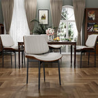 Dining Chairs Set of 6, Dining Room and Kitchen Chairs, Mid Century Modern Accent Chair, Upholstered PU Leather Chairs for Vanity with Walnut Bentwood and Metal Legs, Beige