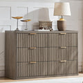 LEYAOYAO Fluted 6 Drawers Dresser, 48" Wide Modern Chest of Drawers with Wood Grain Top, Curved Profile Design, Dresser TV Stand, Wood Drawer Organizer for Bedroom, Living Room, Hallway,Grey