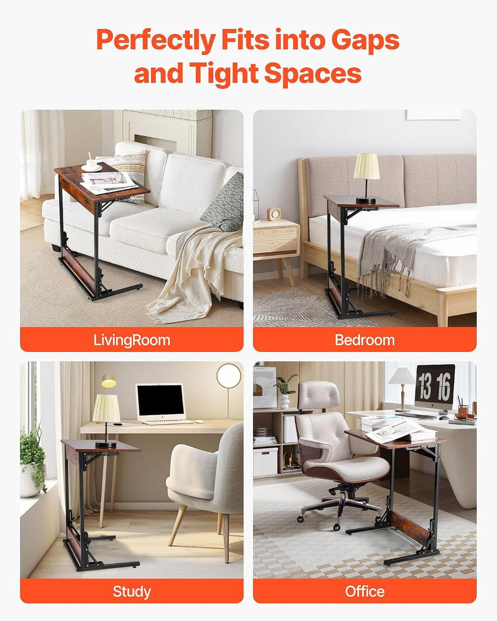 VEVOR C Table, Folding C Shaped End Table with Metal Frame & Adjustable F...