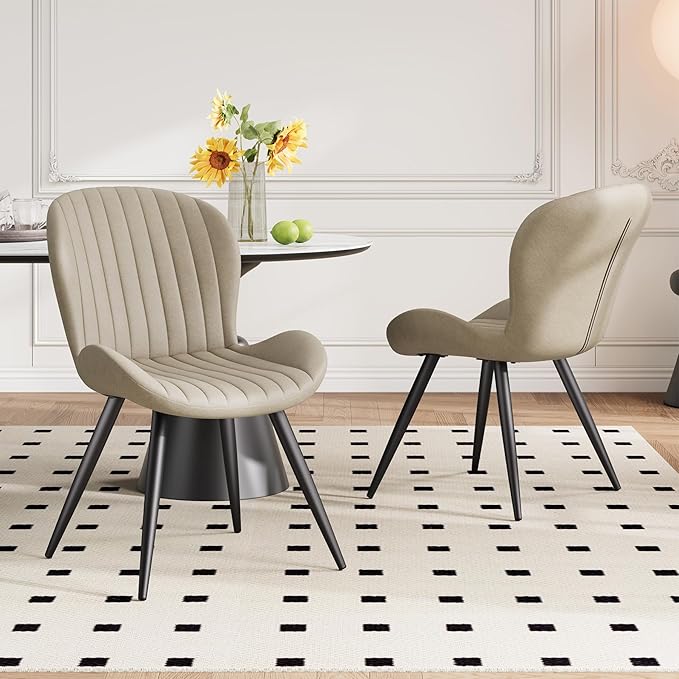 Dining Chairs Set of 6 Modern Fabric Dining Room Chairs Upholstered Dining Chairs with Thick Cushions Metal Legs Armless Back Chair for Kitchen and Living Room Beige