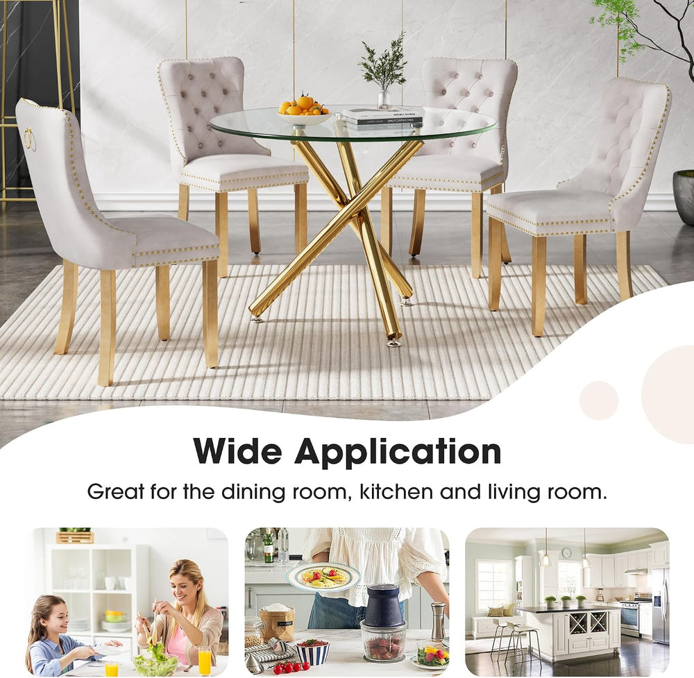 Round Glass Dining Table Set for 4, Small Kitchen Table Set for 4, 47" C...