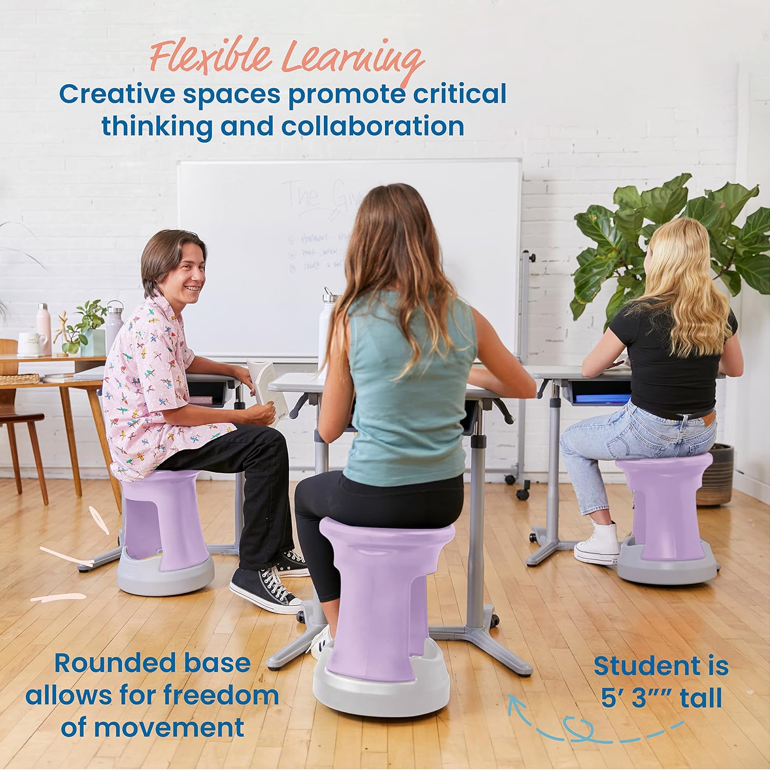 ECR4Kids Active Storage Wobble Stool, 18in Seat Height, Childrens Furniture, Light Purple/Light Grey