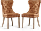 SyMax Dining Chairs Set of 2, Faux Leather Parson Dining Room Chairs, High-End Tufted Kitchen Side Chairs for Bedroom, Living Room, Brown