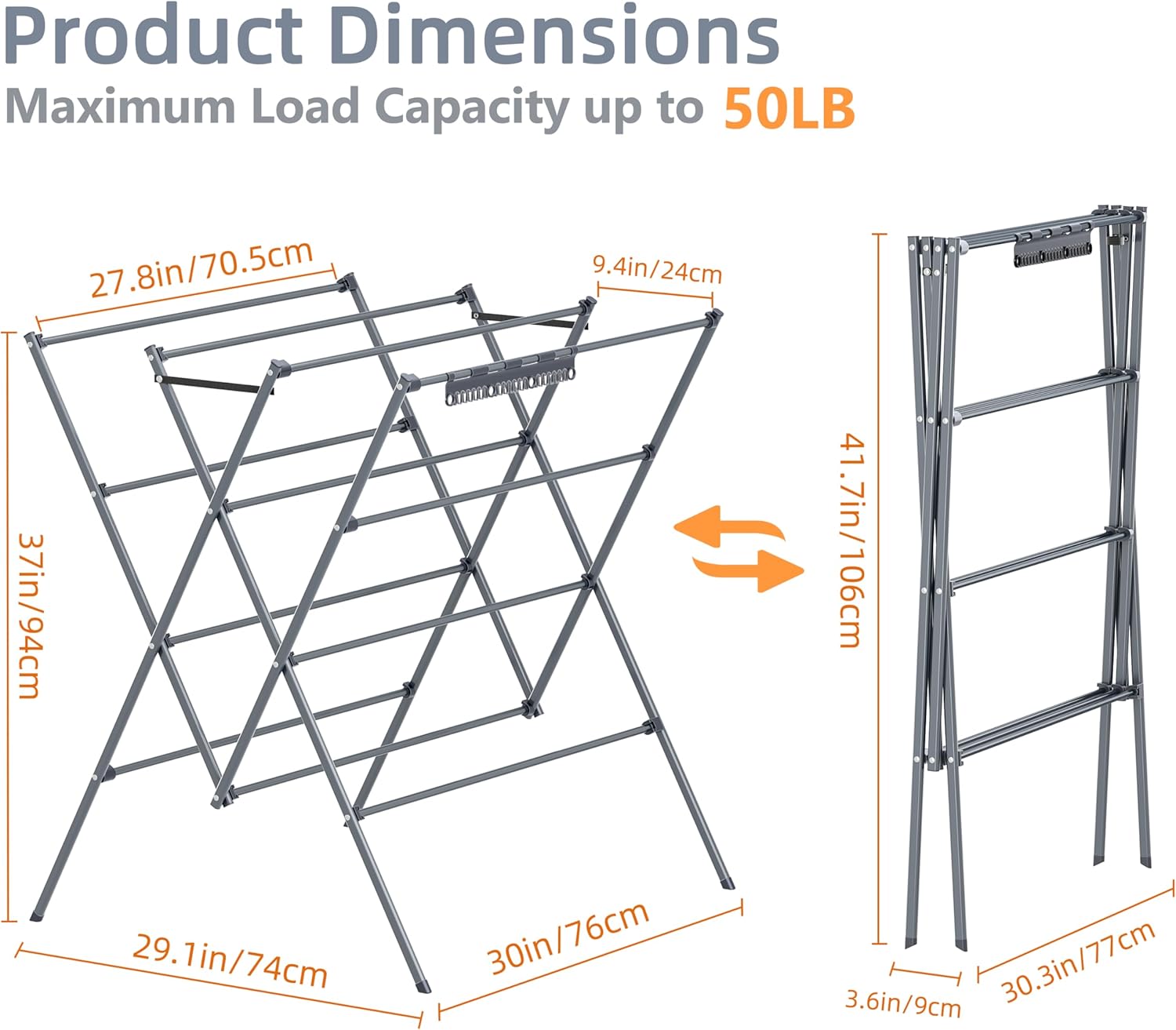 HOMIDEC Drying Rack Clothing,Large 12 Drying Poles with Sock Clips Clothes Drying Rack,Foldable Portable Laundry Drying Rack for Air Drying Clothing,Towels,Delicate Eac,Indoor Outdoor Use.Silver