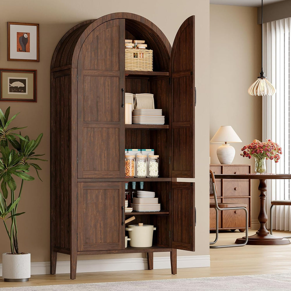 ONBRILL 71" Tall Wooden Arched Cabinet, 5-Tier Arched Kitchen Pantry Cab...