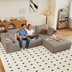 96" Modular Sectional Couch, Boneless L Shaped Cloud Sofa with Chaise Lounge, Corduroy Upholstered Couches Memory Foam Deep Seat, No Assembly Required, Ideal for Living Room(Camel, Right Facing)