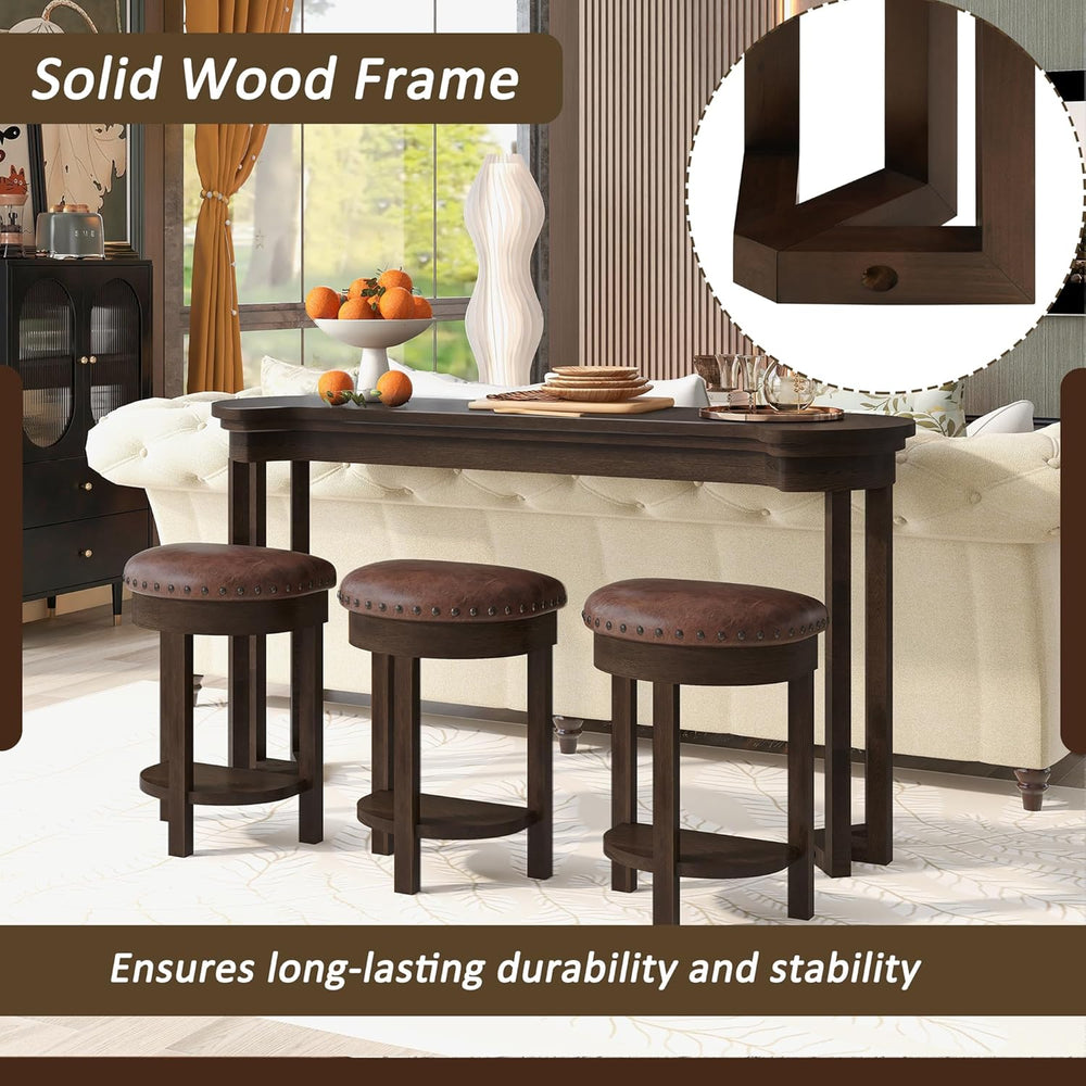 Merax 4 Piece Bar Table Set with 3 PU Upholstered Bar Stools, Solid Wood Coun...