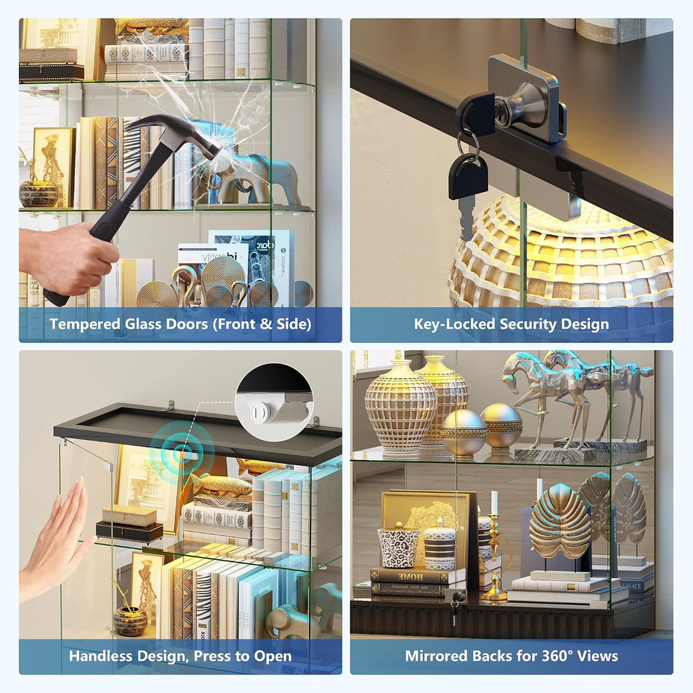 Glass Display Cabinet with Human Body Sensing RGB Lights,5-Tiers Curio Cabine...
