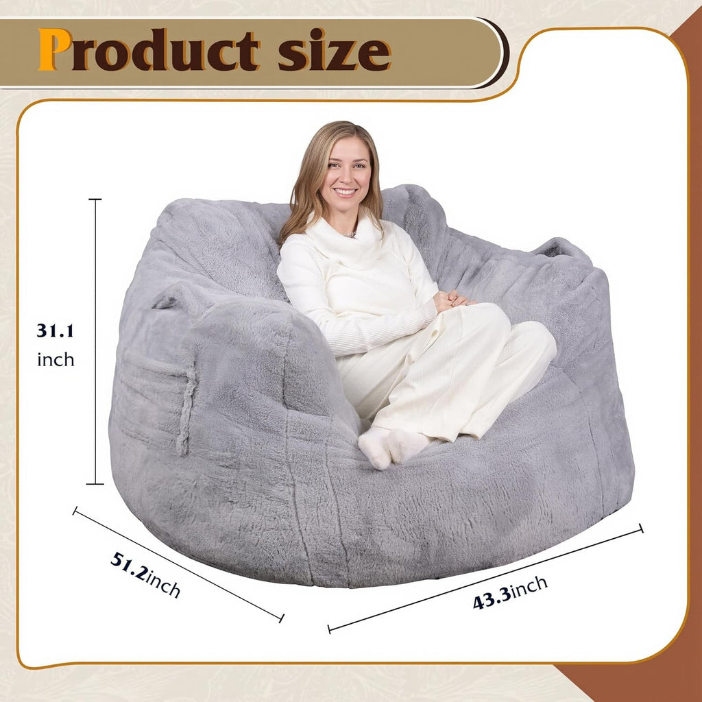 WLIVE 43'' Giant Bean Bag Chair, Bean Bag Sofa with Armrests for Adults, Bean Bag Couch with High-Density Memory Foam for Livingroom, Bedroom, Grey
