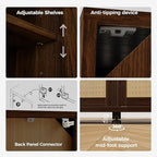 Rattan Buffet Cabinet with Storage, Sideboard Cabinet with Doors and Adjustable Shelves, Farmhouse Coffee Bar Station Table, Modern Wood Cupboard for Kitchen, Livingroom, Walnut
