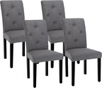 VECELO Upholstered Dining Chairs Set of 4, Modern Fabric and Solid Wood Legs &High Back for Kitchen,Living Room- Dark Gray