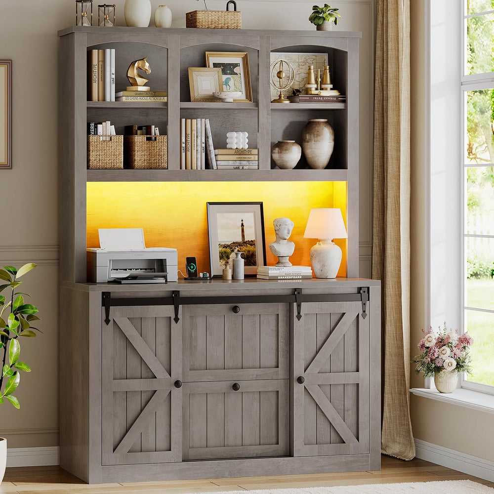 SEDETA 2 Drawer File Cabinet with Power Strip, 41” Farmhouse Filing Cabinet f...