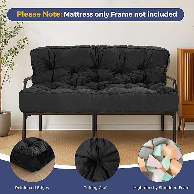 MAXYOYO 8" Futon Mattress, Queen Size Extra Thick Futons Sofa Couch Bed for Adults, Velvet Floor Mattress Shredded Foam Filling (Frame Not Included)
