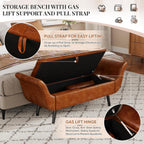 Faux Leather Storage Bench for Bedroom End of Bed, 65-Inch Rolled Arm Upholstered Bench with Hidden Storage, Brown End of Bed Bench with Sturdy Wood Frame, Space-Saving Entryway Ottoman Seat (Brown)