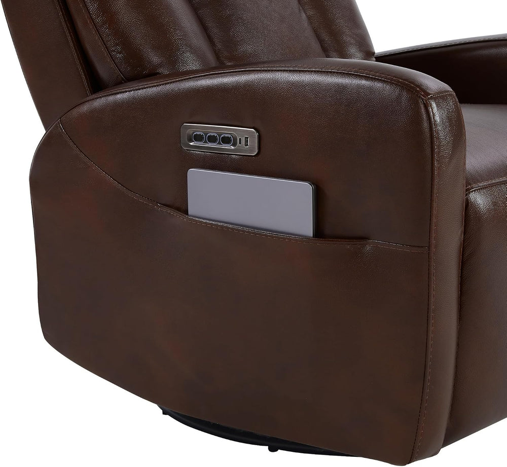CHITA Genuine Leather Power Recliner Chair, Swivel Rocker, Cognac Brown | Ele...
