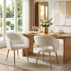 Cream Velvet Dining Chairs Gold Legs, Modern Dining Room Chairs with Arms Set of 2 Upholstered Accent Chair Armchair with Barrel Back for Kitchen Living Room