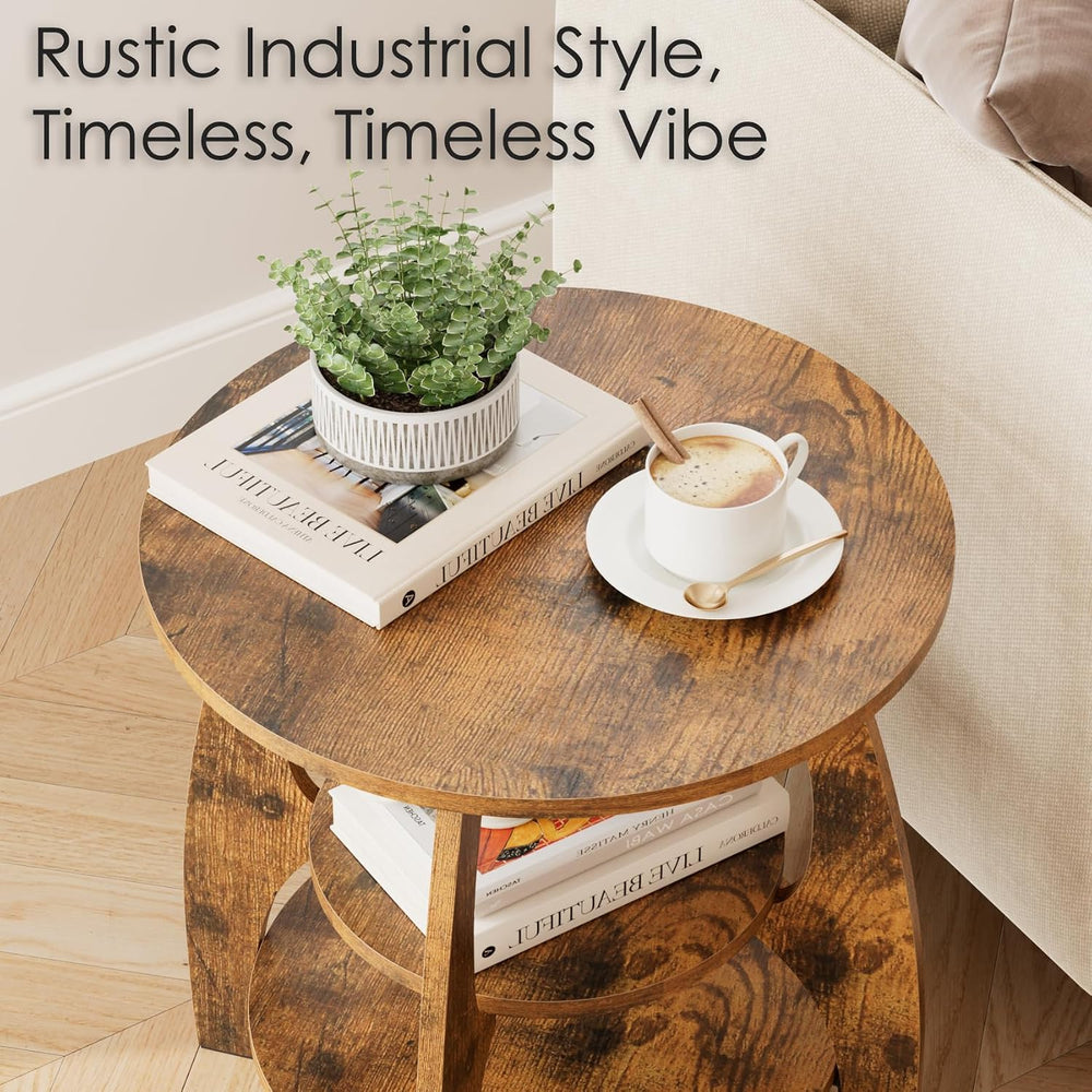 Masupu Round Side Table, 3-Tier Wood End Table, 19.7 inch Accent Table, Mid C...