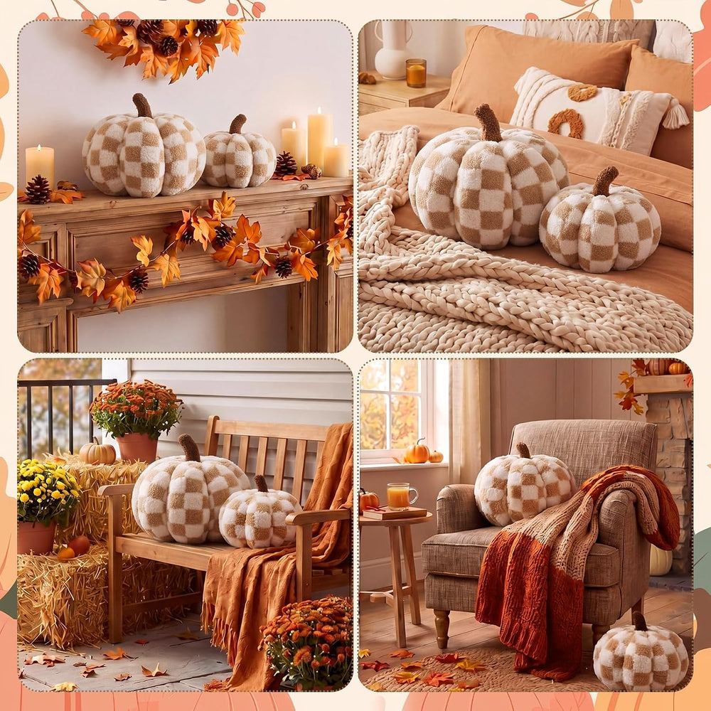 Leinuosen 2 Pcs Fall Pumpkin Pillows Checkerboard Halloween Pillow