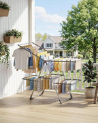 Sakugi Clothes Drying Rack, Foldable 2-Level Laundry Drying Rack with Height-Adjustable Wings, for Clothing & Bedding, Free-Standing Space-Saving Rack, Indoor & Outdoor, 55.5" L × 22.8" W, Gray