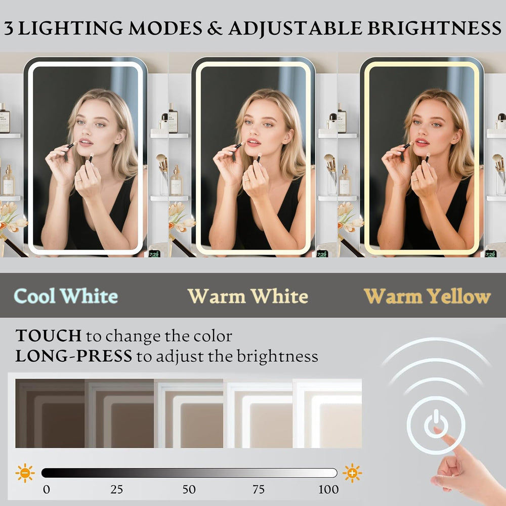 Xixini Vanity Desk with LED Lights Mirror & Power Outlet, Small Makeup Va...