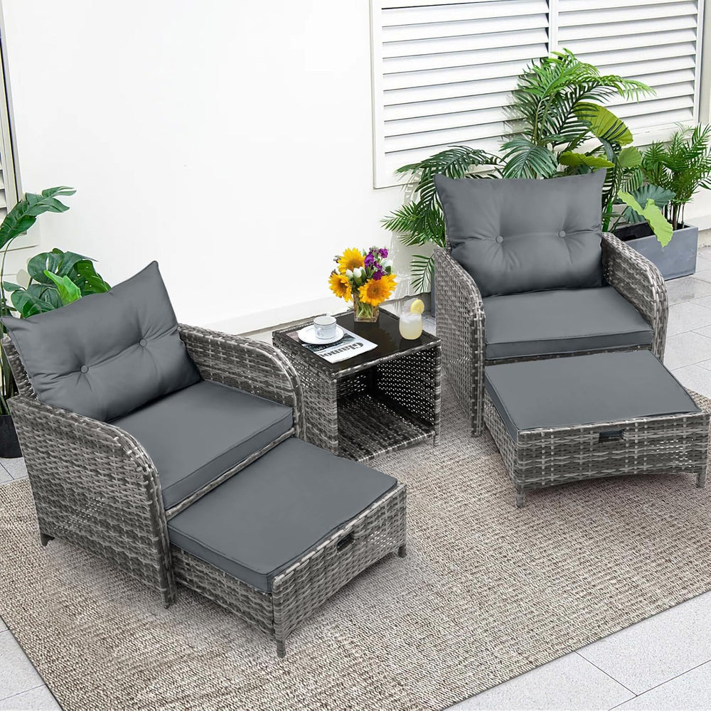 Patio Chair with Ottomans and Table, 5 Piece PE Wicker Rattan Outdoor Patio F...