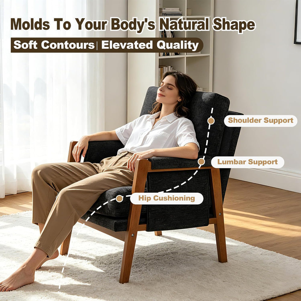 RNKSFX Black Accent Chair for Bedroom & Living Room, Mid Century Modern A...