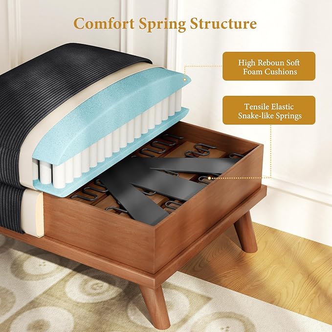 Vesgantti Large Ottoman for Modular Sofa, 29.5" Corduroy Ottoman with Spring Cushion, Rectangle Foot Rest for Couch, Entrance Footstool with Wood Legs, Footstool for Living Room, Bedroom, Black