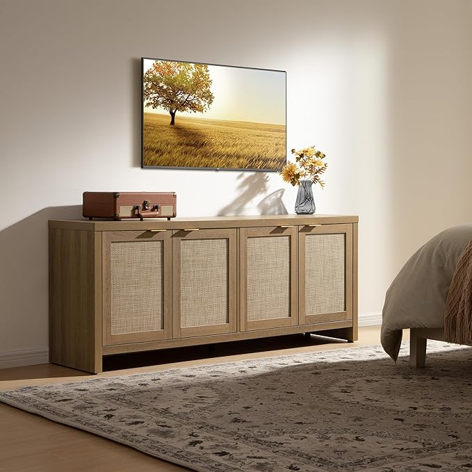 SICOTAS TV Stand for Living Room Boho Entertainment Center for Bedroom with 4...