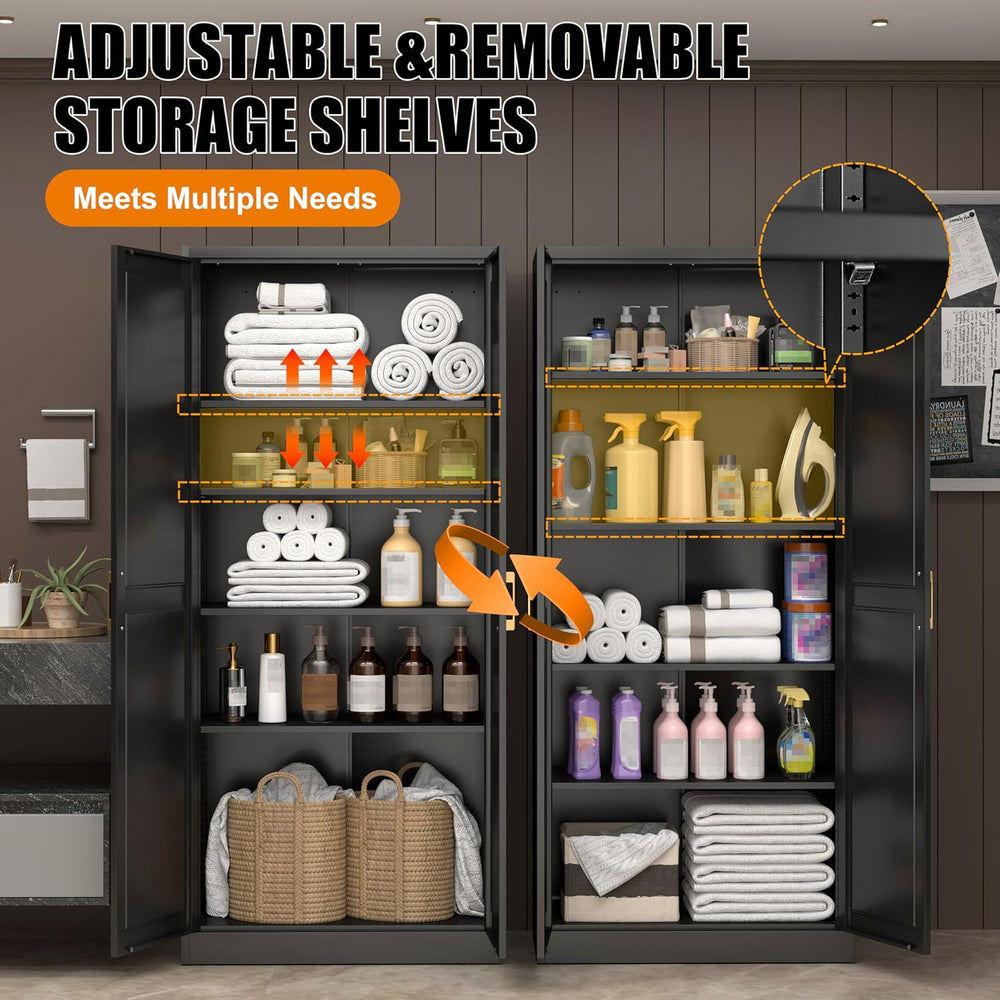 71" Tall Kitchen Storage Cabinet with Gold Handles, Metal Pantry Cabinet...