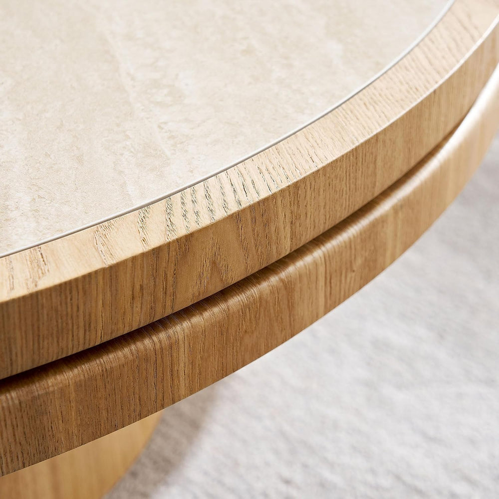 Round End Table Modern Side Table with Sintered Stone Top & Natural Wood ...