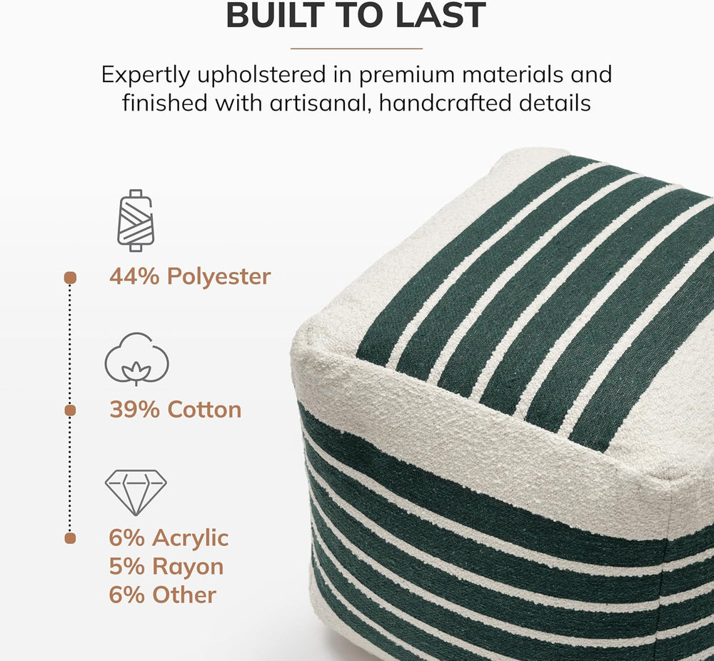 Anji Mountain Artisan Crafted Cotton Blend Pouf Ottoman | Versatile Floor Sea...