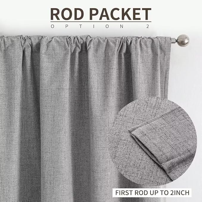 Joydeco Natural Linen Curtains 120 inch Length 2 Panels Set Burg 100% Blackout Patio Door Curtain Room Darkening Sliding Door Curtains Thermal Insulated Back tab Rod Pocket(105x120 inch, Light Grey)