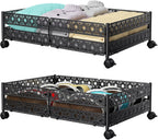 Under Bed Storage Containers with Wheels - Shoe Storage Organizer Drawer, Tool-free Assembly Metal Underbed Storage Containers for Bedroom Clothes, Shoes, Blankets - 2 Pack