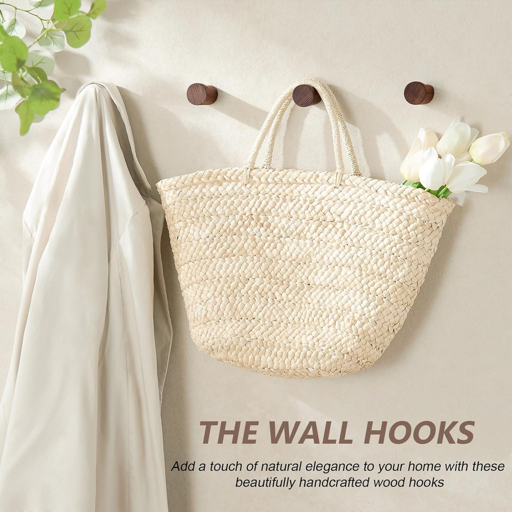 Wooden Wall Hooks 4 Pack, Modern Decorative Coat Hook Wall-Mount, Handmade Rustic Hat Hooks, Entryway Wall Hangers for Hanging Coats Hats Backpack, Bathroom Wood Towel Rack (Walnut)