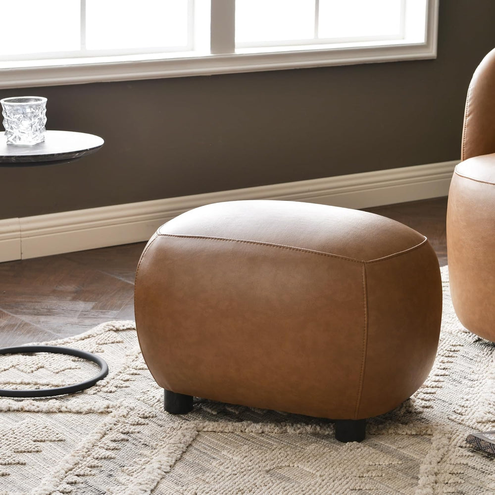 KINWELL 23" Wide Faux Leather Upholstered Ottoman Footrest, Camel | Livi...
