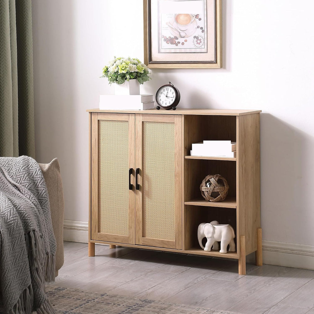 Mid-Century Modern Storage Cabinet, with Open Shelves & Adjustable Shelve...