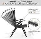 Yaheetech Patio Folding Dining Chairs Set of 2, Stackable Outdoor Lawn Chairs with 8 Adjustable Back Positions and Armrest for Garden, Lawn, Yard and Beach, Black
