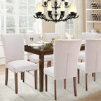 Parsons Dining Chairs Set of 2, Upholstered Nailhead Dining Room Kitchen Side Chair with Thick Cushions and Wood Legs, Beige