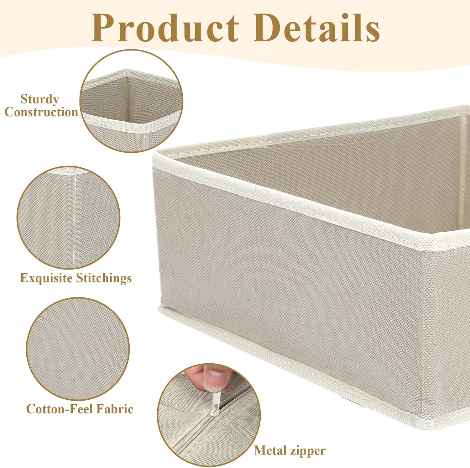 SHENLIU 12 Pack Foldable Cloth Storage Box, Drawer Organizer Clothes, Underwear Organizer, Closet Organizers and Storage Dresser Dividers for Clothes Underwear Bras Socks Lingerie Clothing, Beige