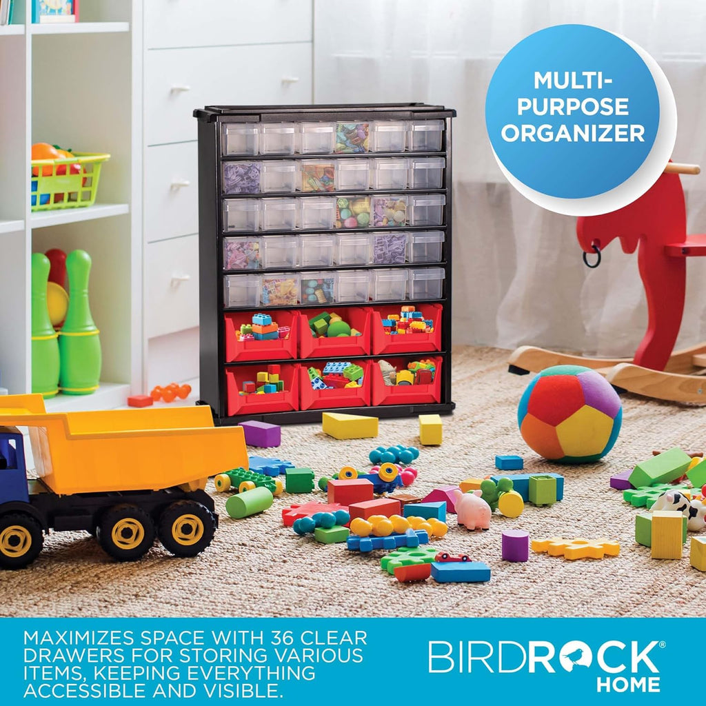 BIRDROCK HOME Craft Organizer Bin with 36 Drawers | Heavy-Duty Metal Hardware Storage Organization | Great for Nails, Nuts, Bolts, Legos | Mini & Large Drawer