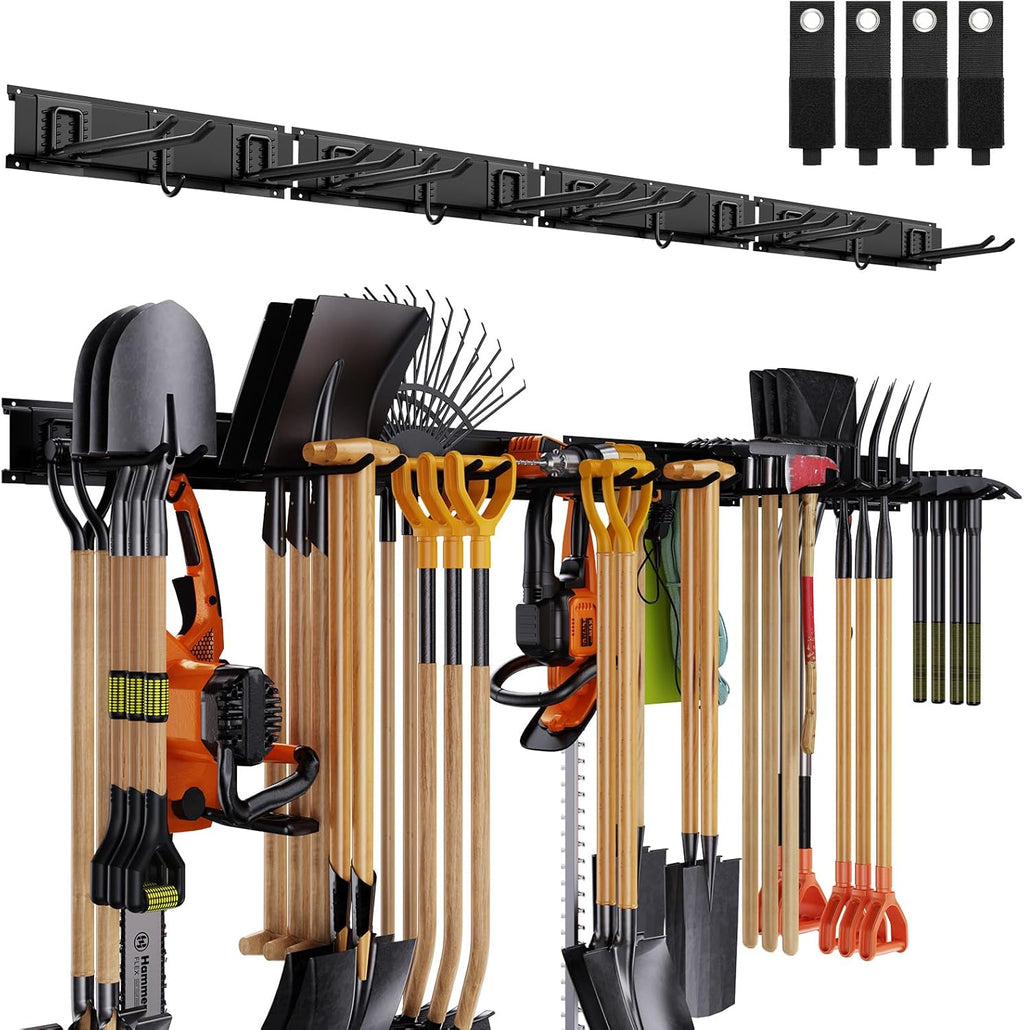 Garage Tool Organizer Wall Mounted, 64 Inches Adjustable Garden Tool Organizer Rack, 20 Pcs Heavy Duty Yard Tool Organizer Hold Up to 900lbs
