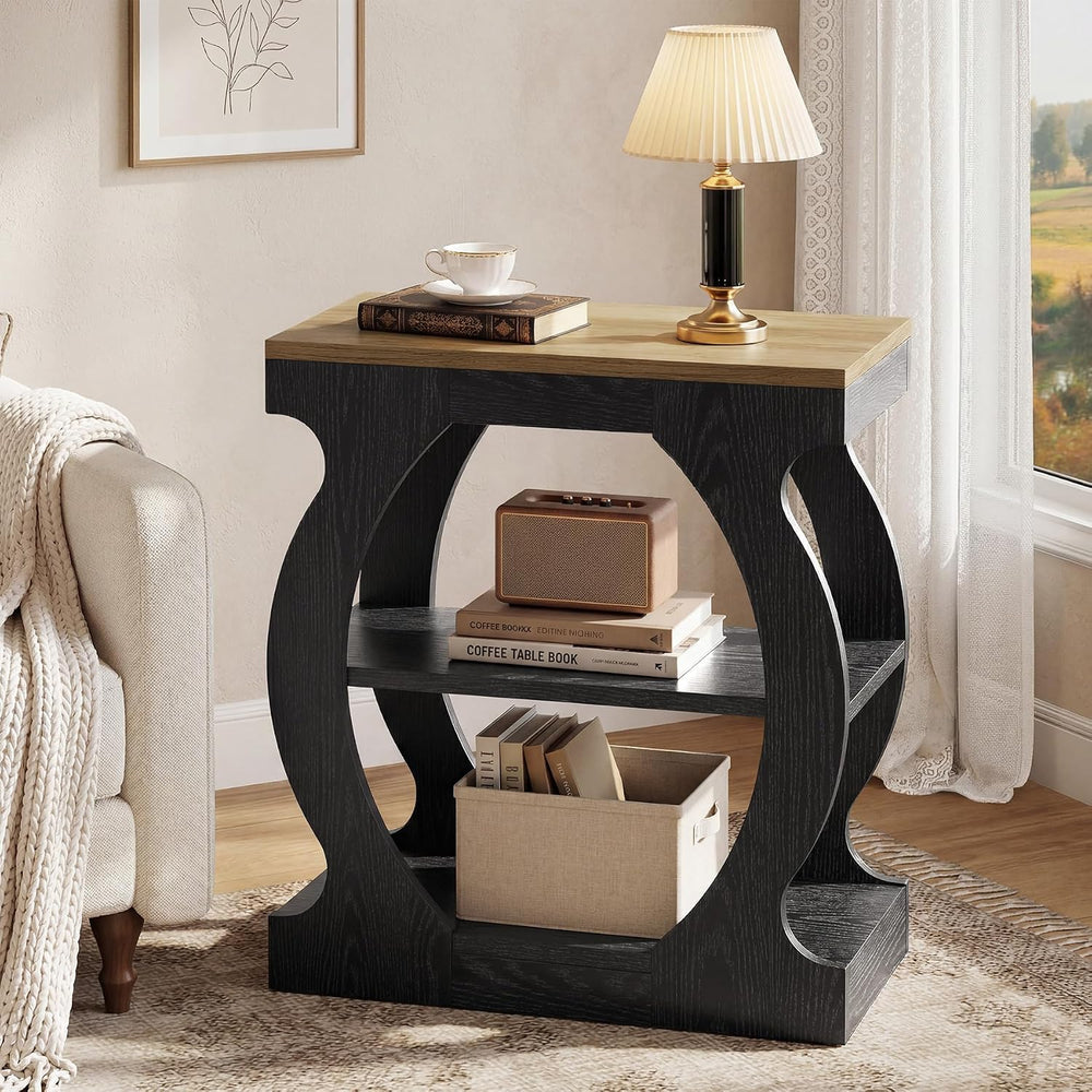 Tribesigns End Table with 3-Tier Storage, Narrow Side Table with Curved Frame...