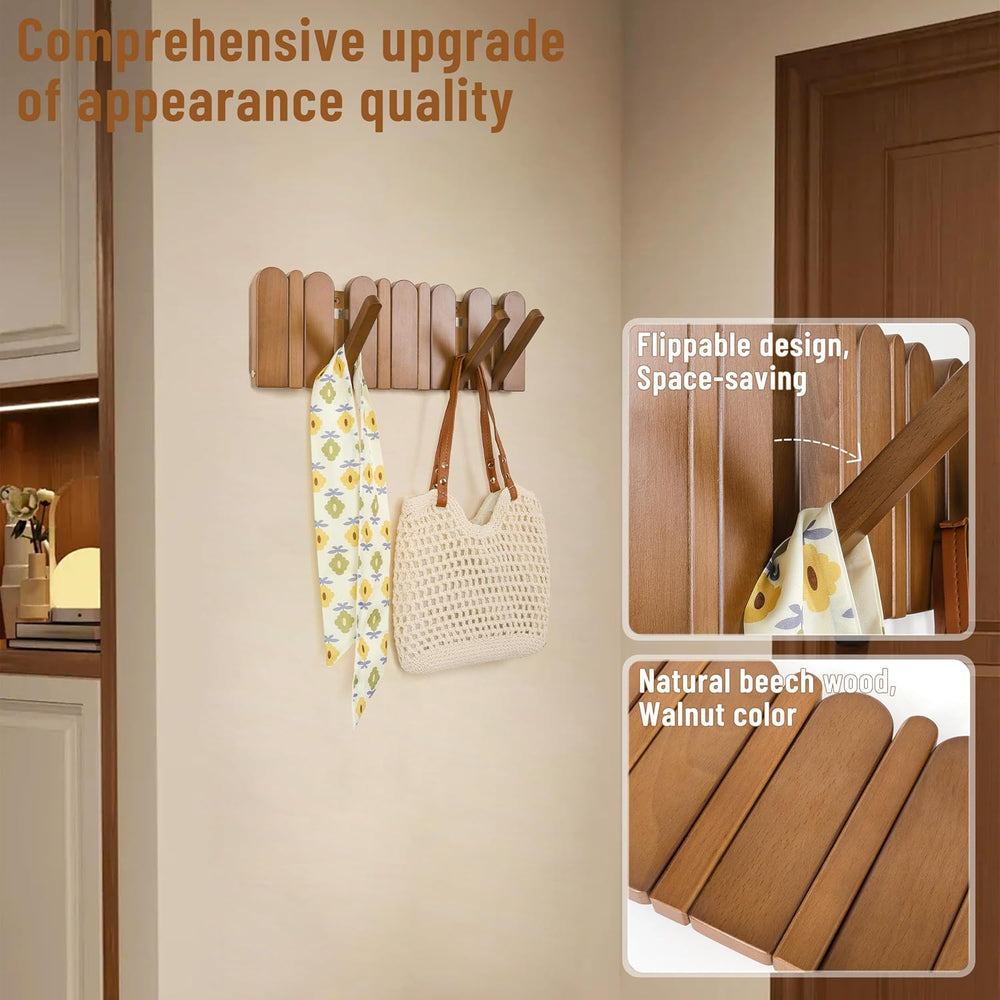 Wall Coat Rack for Entryway: Wooden Modern Heavy Duty 6 Hooks