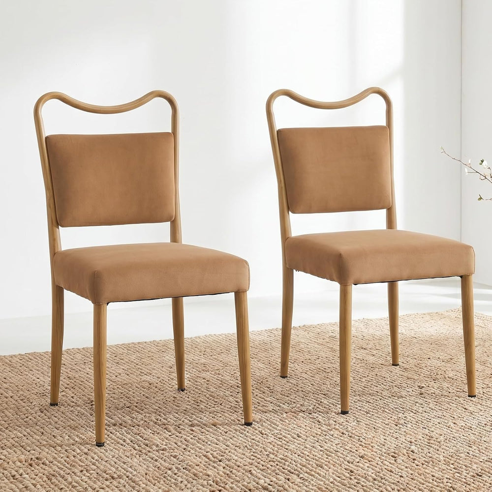 Velvet Dining Chairs Set of 2, Mid-Century Modern, Brown | Wood Grain Metal F...