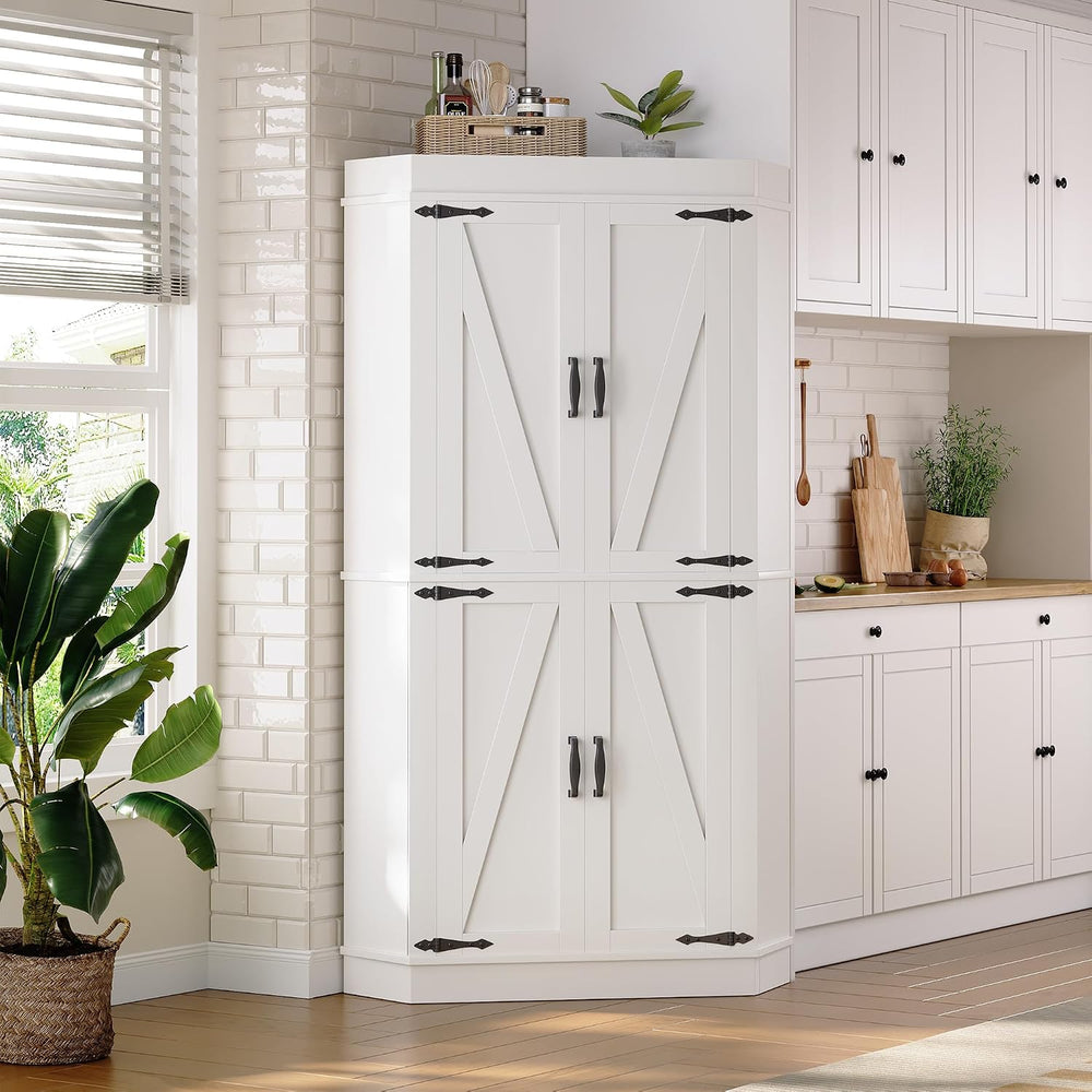 Corner Cabinet,71'' Kitchen Pantry Storage Cabinet with 4 Doors and S...