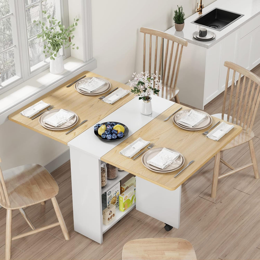 GAOMON Folding Dining Table Drop Leaf, Extendable Kitchen Table for 4 with 2-...
