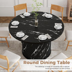 Nalupatio 47 Inch Round Dining Table for 4, Modern Farmhouse Kitchen Table with Half-Open Storage Shelf & Sliding Door, Circle Dinner Table for Dining Room, Black Faux Marble