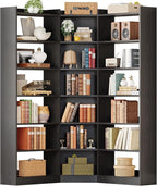 IRONCK Corner Bookshelf, 7-Tier Bookshelf with Storage, Corner Bookcases with Baffles Etagere Shelf for Living Room Home Office Bedroom, Black