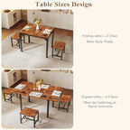 Dining Table Set for 4, Extendable Kitchen Table Chairs Set of 4, Rectangle Dining Table with Metal Frame & MDF Board, Folding for Small Apartment Saving Space, Rustic Brown